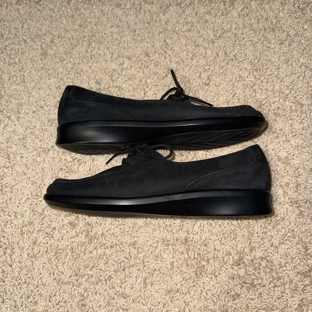 Women's SAS Black Lace Up Suede Moccasin Oxfords Shoes Size 8M